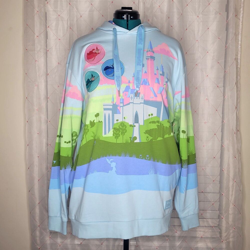 Disney Loungefly Sleeping Beauty Castle Hoodie Unisex Fairies Size Large NWT - Picture 2 of 11